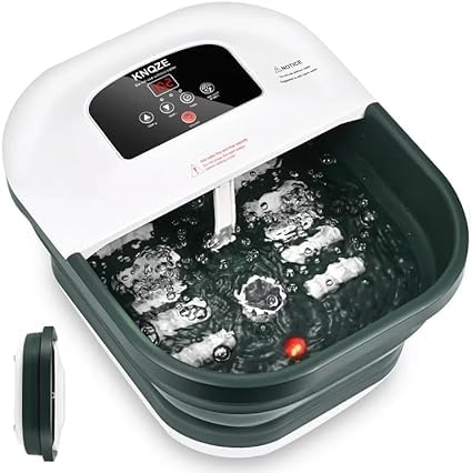 Foot Spa with Heat and Massage and Jets, Collapsible Foot Bath with Bubbles, Vibration, Red Light Pedicure Foot Soaking Tub, Temperature Control, 8 Massage Roller, Pumice Stone Foot Spa Massager