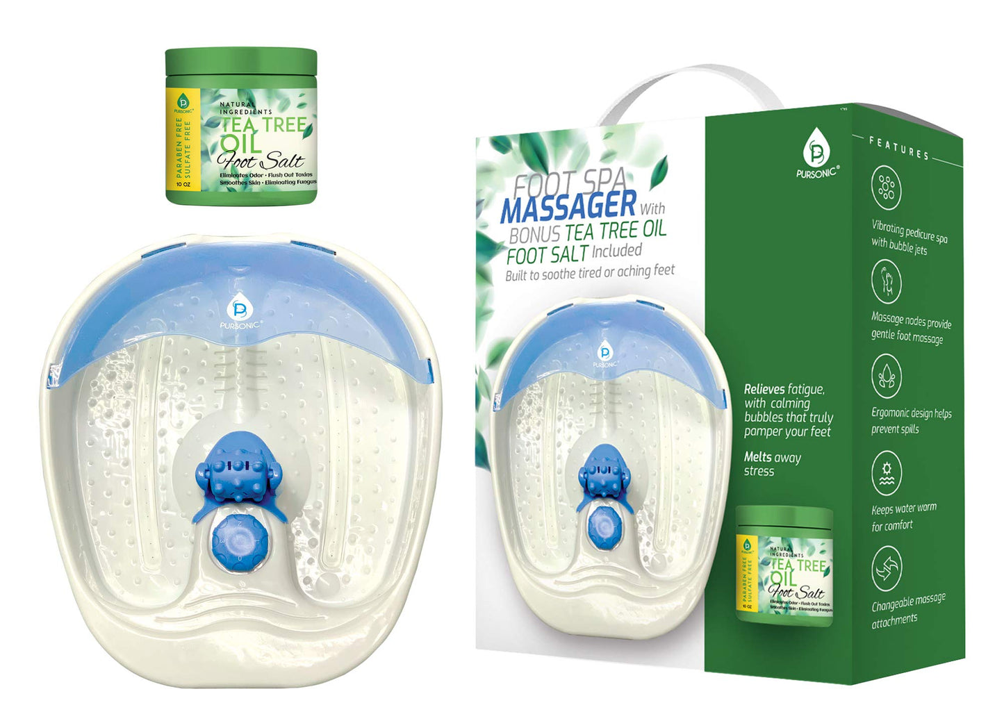 PURSONIC's Ultimate Foot Care Kit - Foot Spa, Pedicure Tools, Massager, Tea Tree Oil Salt Scrub, and Warming Function - Relax and Revitalize Tired Feet!