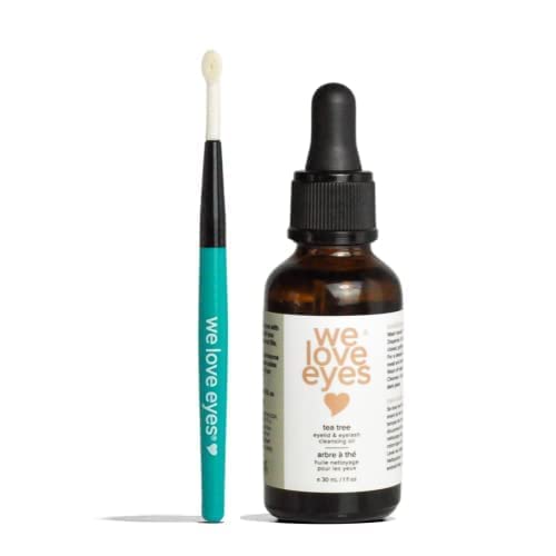 We Love Eyes - All Natural Tea Tree Eyelid Cleansing Oil + Eyelid Margin Scrub Brush Kit - For Eyelid Scrubs - Wash away Bacteria, Demodex, Debris…