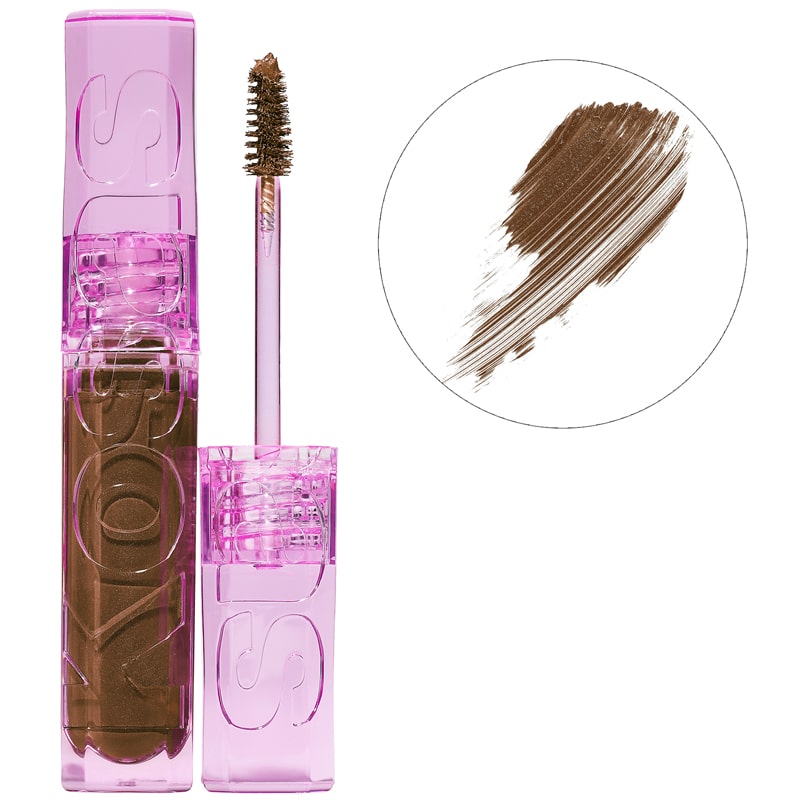 Kosas Cosmetics Air Brow Fluff & Hold Treatment Gel (Medium Chocolate Brown, 3.7 g) with color smear