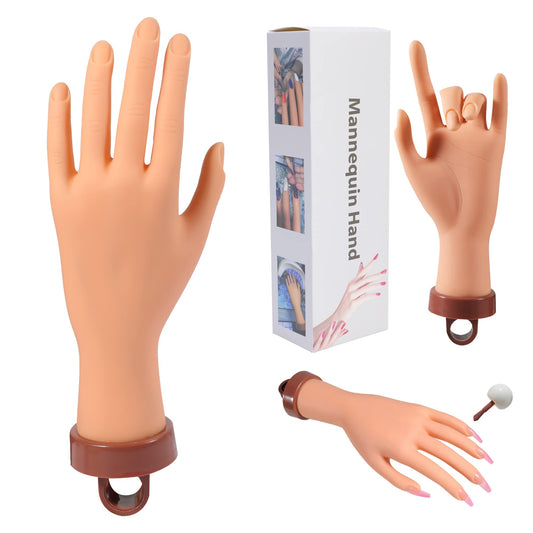 Practice Hand for Acrylic Nails, Flexible Nail Hand Practic Nail Training Fake Hand Nails Practice Mannequin Hands Manicure Hand Practice with Nails 1Pcs