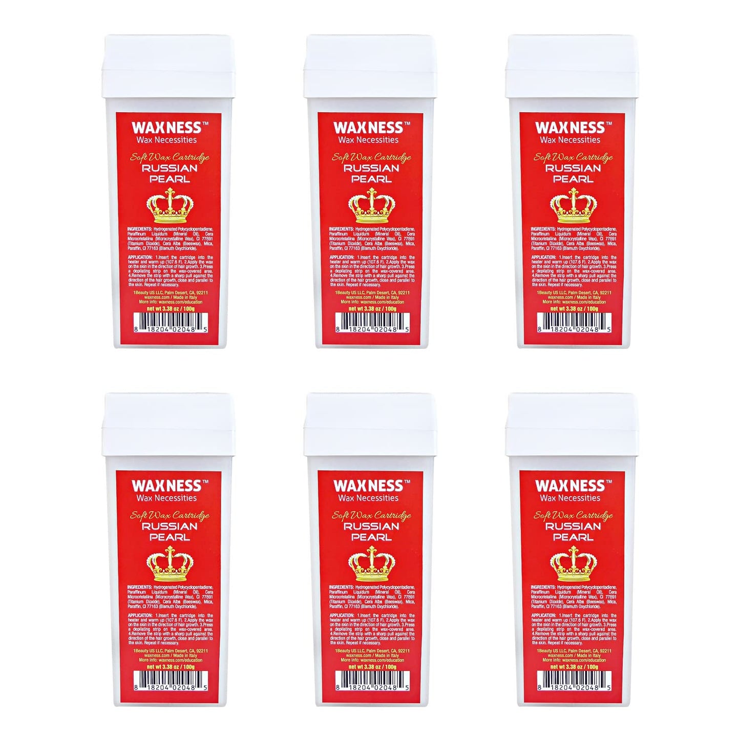 Wax Necessities Waxness Shimmery Russian Pearl Soft Depilatory Wax Cartridge 3.38 Ounces Pack of 6