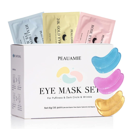 PEAUAMIE Under Eye Patches (30 Pairs) Gold Eye Mask and Hyaluronic Acid Eye Patches for puffy eyes,Rose Eye Masks for Dark Circles and Puffiness under eye treatment skin care productsÉ