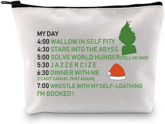 PXTIDY Christmas Vacation Green Monster Cosmetic Bag My Day Schedule I'm Booked Funny Christmas Party Makeup Bag