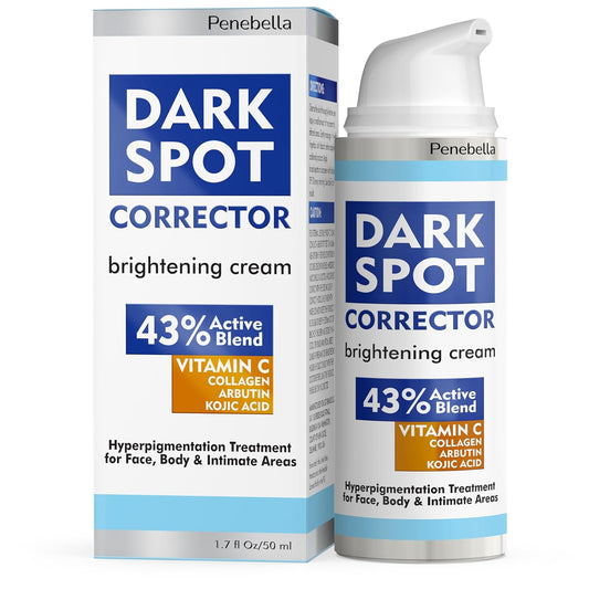 PENEBELLA Dark Spot Remover for Face and Body - 43% Active Ingredients Blend with Vitamin C, Niacinamide, Collagen - Skin Lightening Cream for Women and Men - Dark Spot Corrector - Brightening Cream