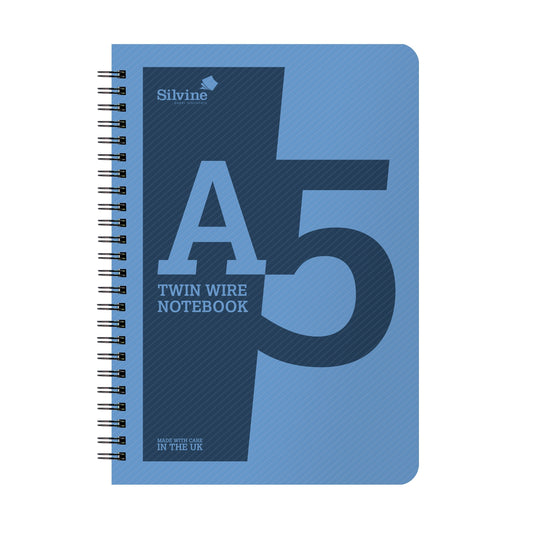 A5 Twin Wirebound Blue Plastic Front Notebook 160 Pages